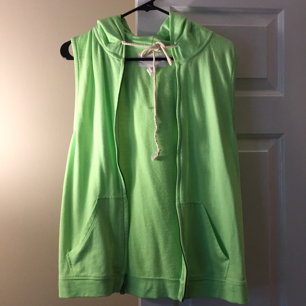 BCBG Lime green sleeveless zip up hoodie (yes)